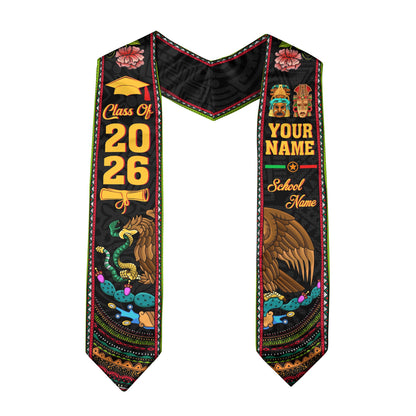 Mexican Mexico Aztec Graduation Stole 2026, Custom Sash for Graduate Ceremony