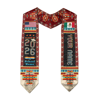 Custom Mexico Aztec Sash 2026, Mexican Graduation Stole for Graduate Day