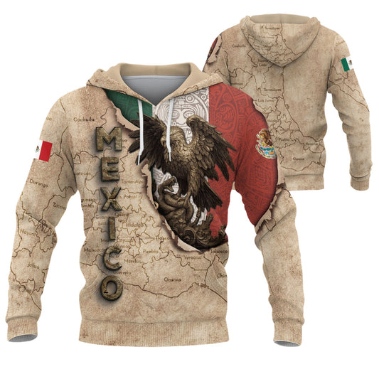 Mexico Vintage Map Flag Eagle Heritage Legacy Pride Culture Hoodie