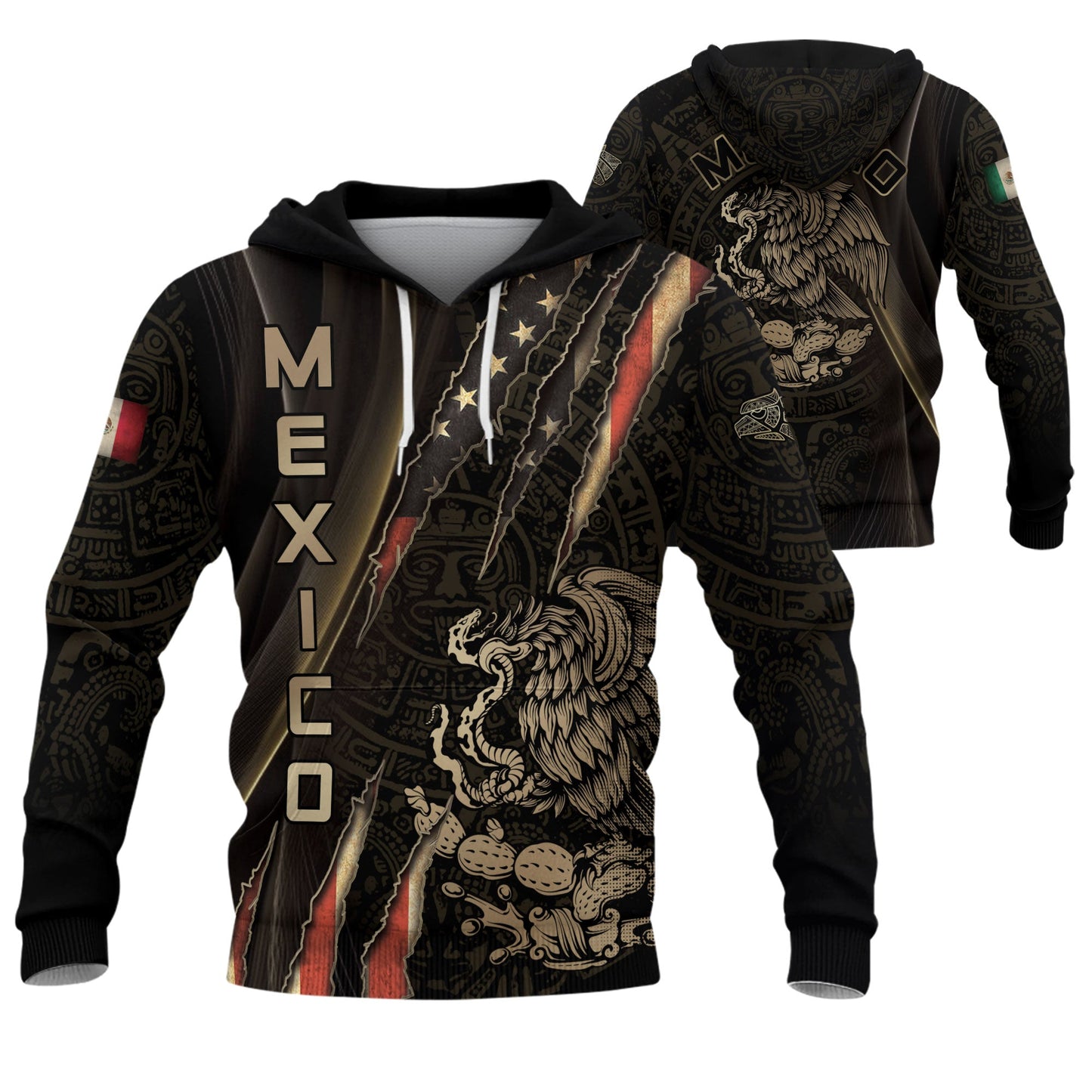 Mexico Black Gold Eagle Claw Aztec Pattern Heritage Warrior Pride Power Hoodie