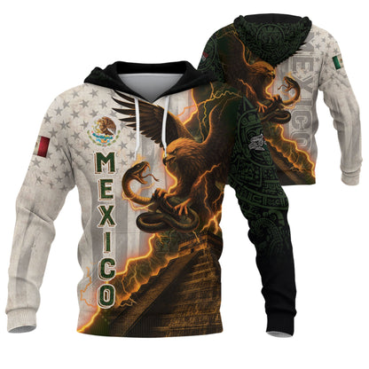 Mexico Flag Eagle Serpent Lightning Aztec Pyramid Heritage Power Pride Hoodie