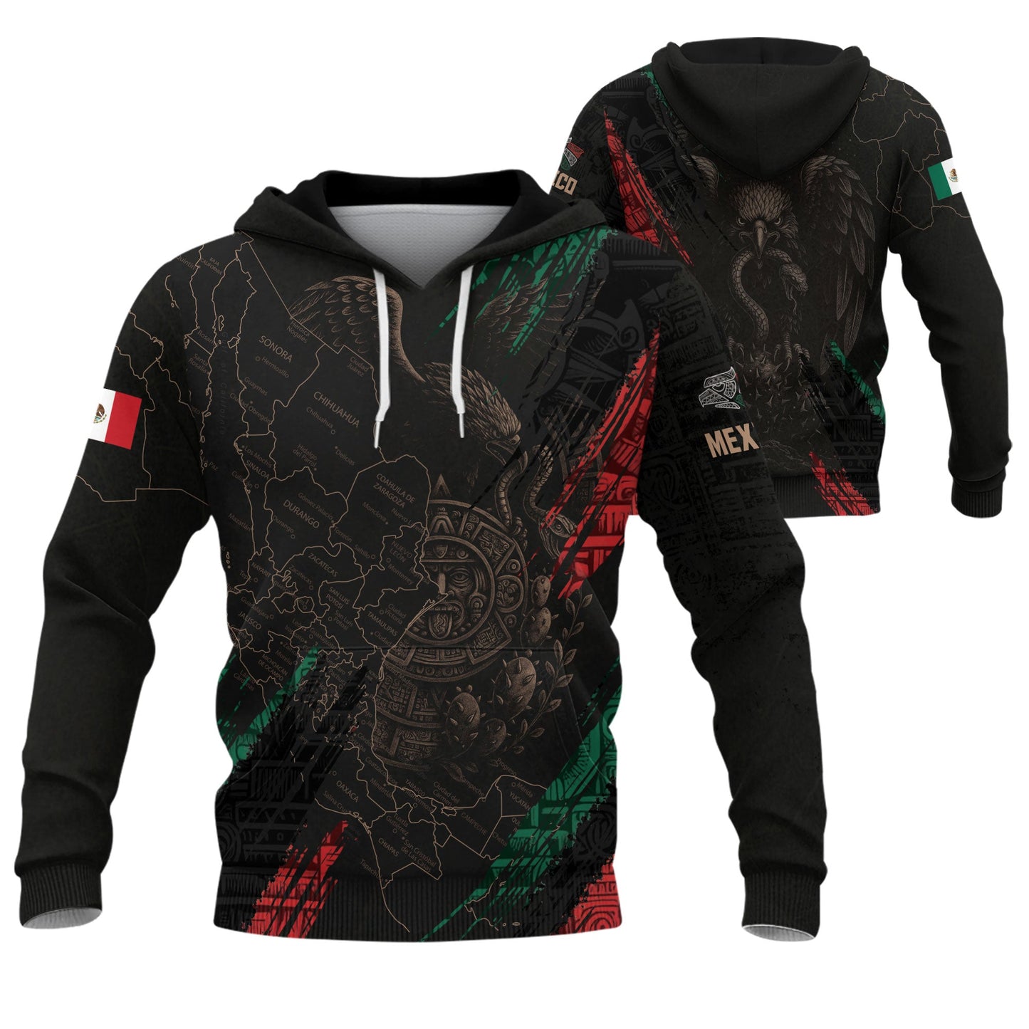 Mexico Map Aztec Sunstone Heritage Flag Legacy Cultural Warrior Pride Hoodie
