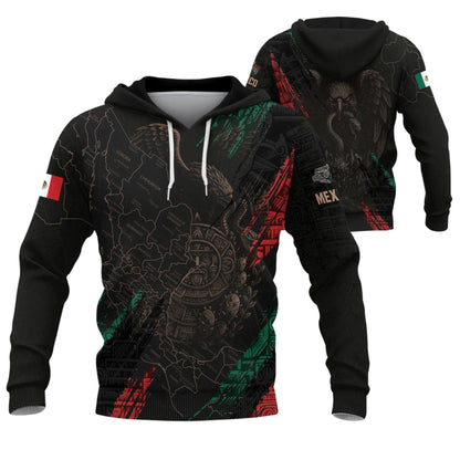 Mexico Map Aztec Sunstone Heritage Flag Legacy Cultural Warrior Pride Hoodie