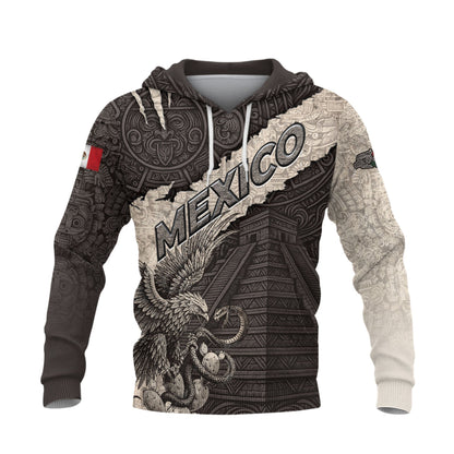 Mexico Aztec Pyramid Eagle Serpent Heritage Stone Pattern Warrior Pride Hoodie