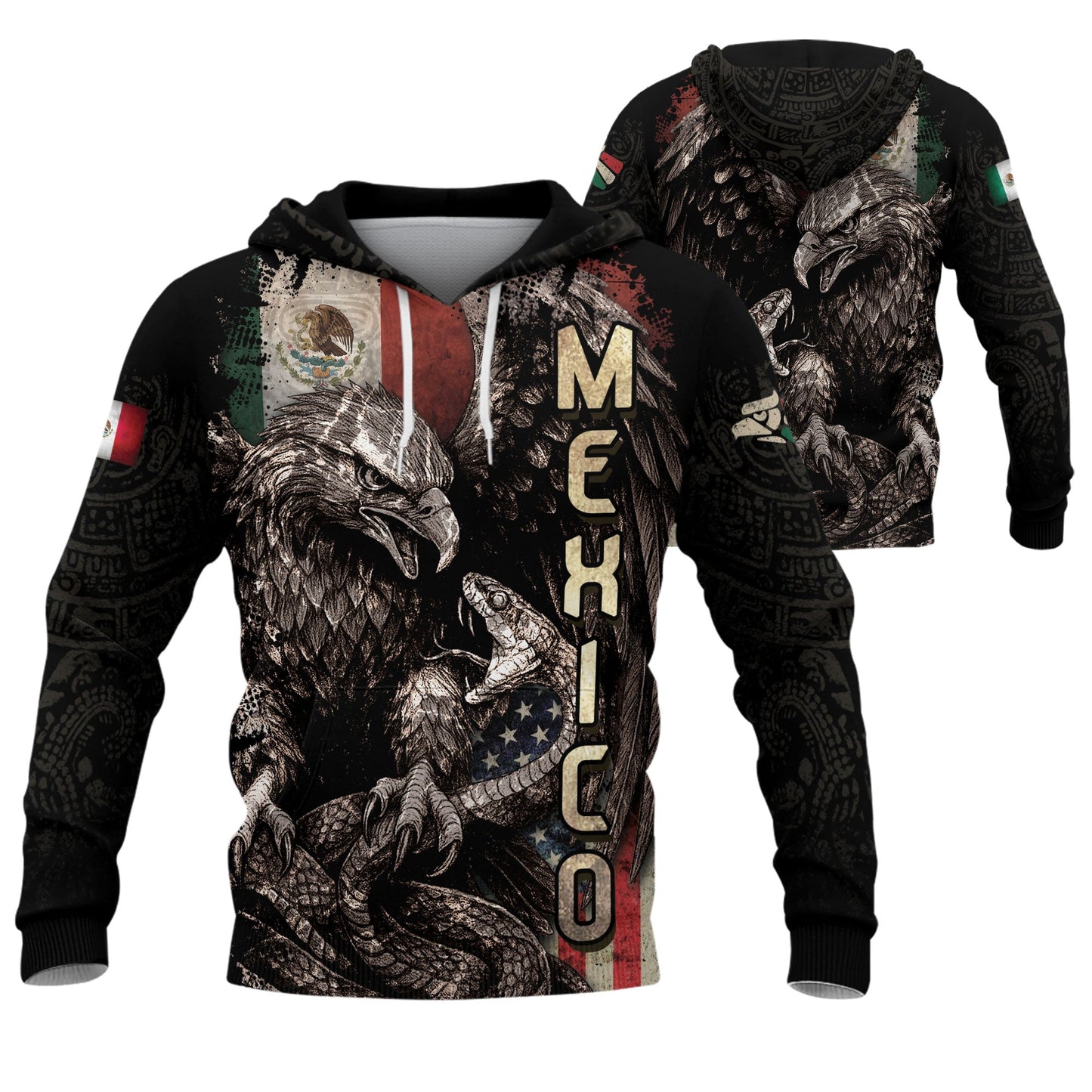 Mexican Flag Inspired Eagle And Snake Cultural Mens Hoodie