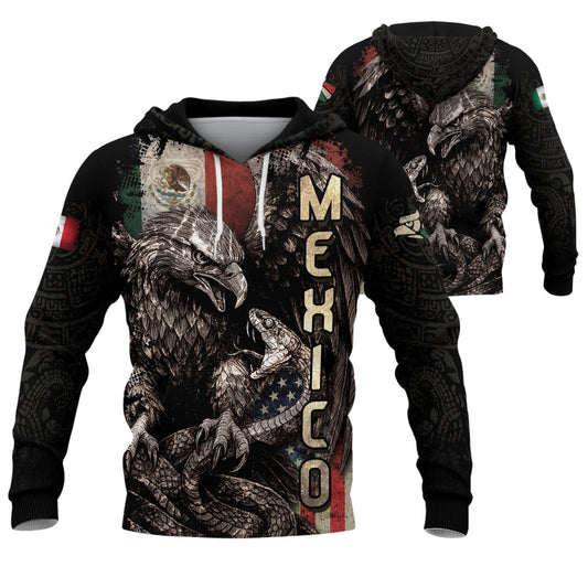 Mexican Flag Inspired Eagle And Snake Cultural Mens Hoodie