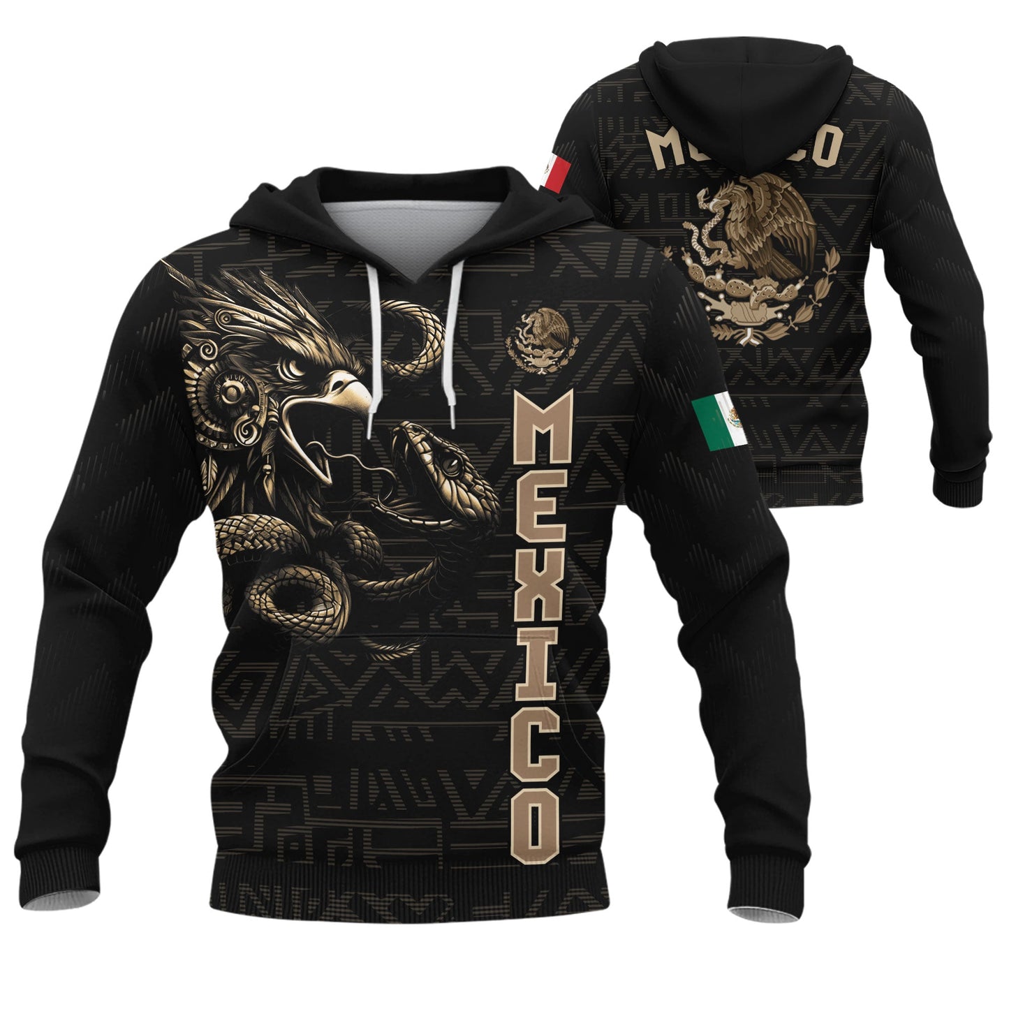 Mexican Aztec Eagle Snake National Flag Heritage Mens Sudadera De Mexico Hoodie