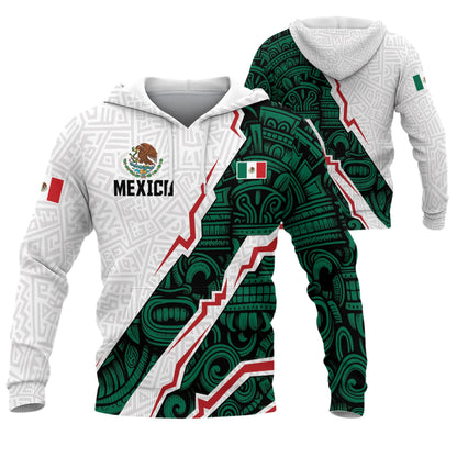 Mexican Flag Aztec Cultural Heritage Mens Green White Sudadera De Mexico Hoodie