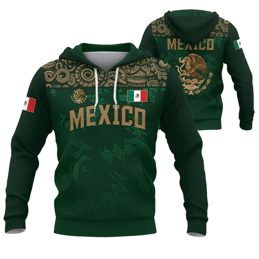 Mexican Dark Green Gold Eagle Snake Flag Heritage Mens Sudadera De Mexico Hoodie