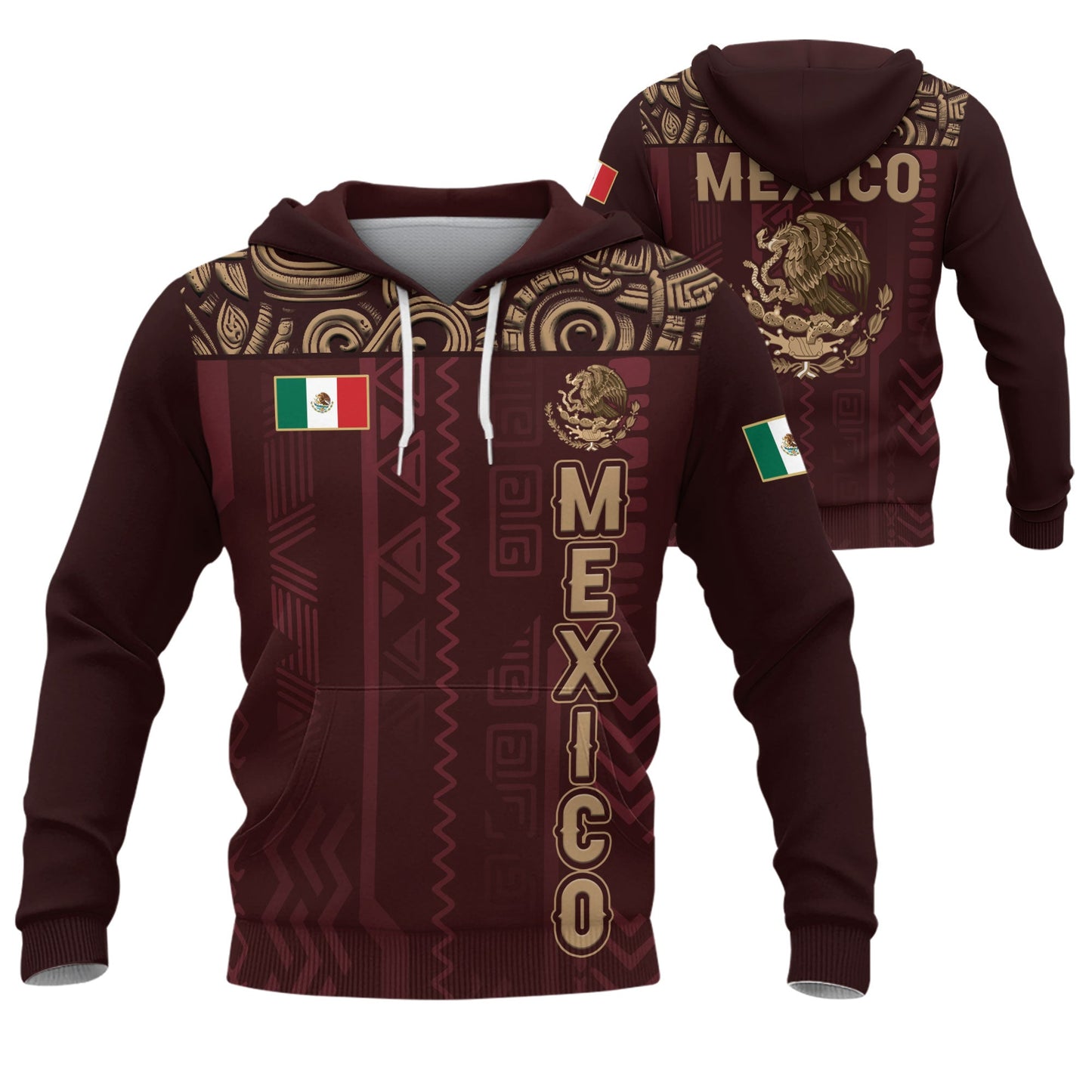 Mexican Maroon Gold Eagle National Flag Heritage Mens Sudadera De Mexico Hoodie