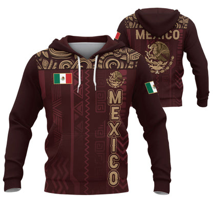 Mexican Maroon Gold Eagle National Flag Heritage Mens Sudadera De Mexico Hoodie