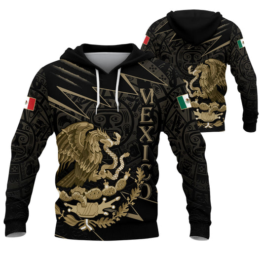 Mexican Black Gold Eagle Snake Flag Aztec Heritage Mens Sudadera De Mexico Hoodie