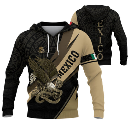 Mexican Sand Gold Eagle Snake Aztec Calendar Heritage Mens Sudadera Hoodie