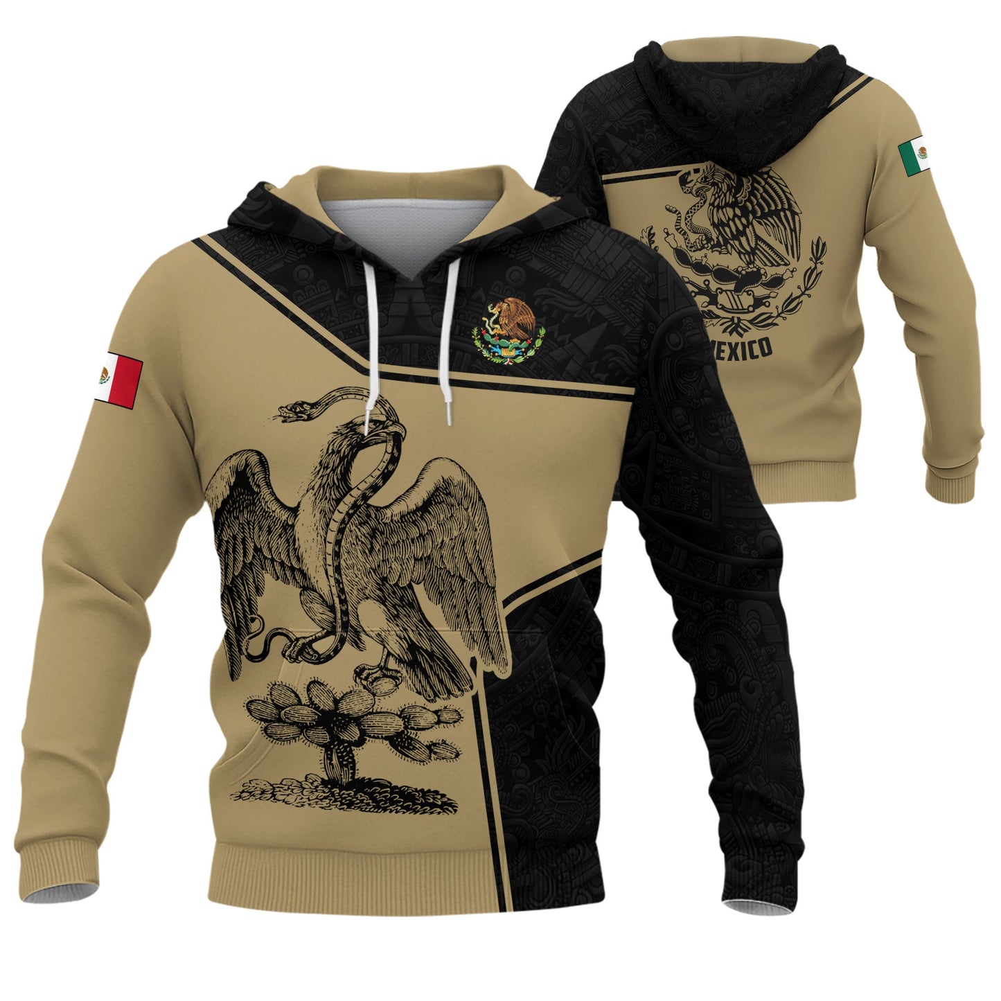 Mexico Spirit Gold Black Warrior Pride Aztec Graphic Hoodie