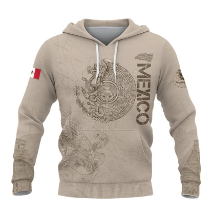 Mexican Tan Aztec Calendar Map Eagle Heritage Mens Sudadera De Mexico Hoodie