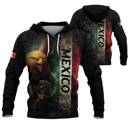Mexican Black Eagle Snake Aztec National Flag Heritage Mens Sudadera Hoodie