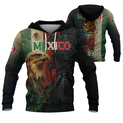 Mexican Black Eagle Flag Aztec Pyramid Heritage Mens Sudadera De Mexico Hoodie