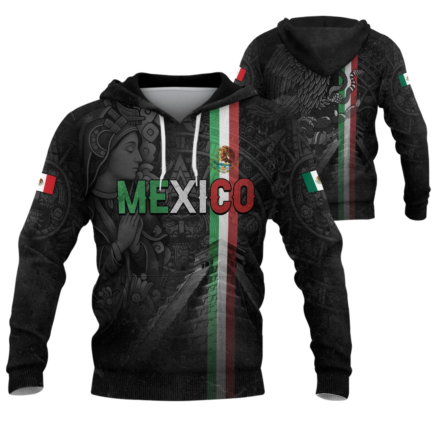 Mexican Aztec Goddess Pyramid National Flag Mens Sudadera De Mexico Hoodie