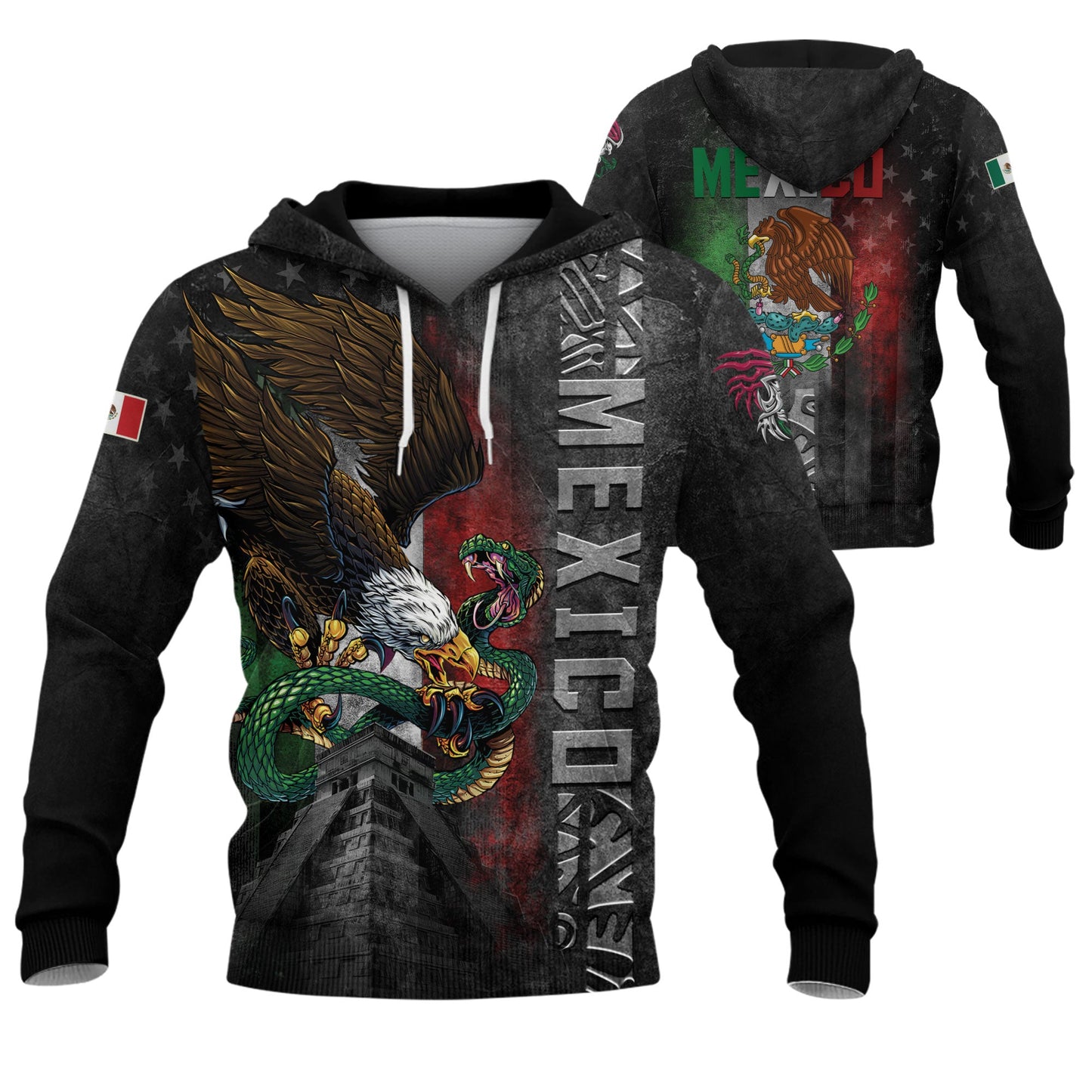 Mexican Warrior Aztec Eagle Snake Pyramid Mens Sudadera De Mexico Hoodie