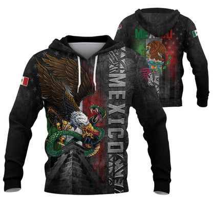 Mexican Warrior Aztec Eagle Snake Pyramid Mens Sudadera De Mexico Hoodie