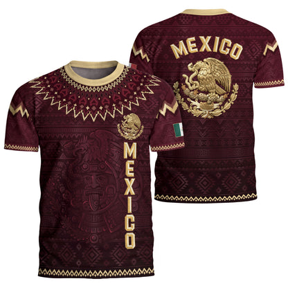 Mexico Heritage Soccer Jersey, Maroon Burgundy Gold Aztec Eagle Design Sports Jersey for Men