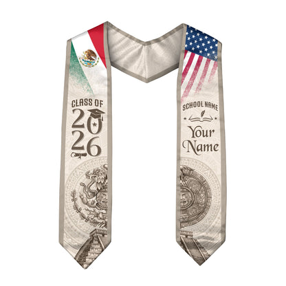 TEST BUNDLE - Mexican Graduation Stole Aztec Calendar Pyramid Eagle USA Mexico Flag Custom Sash (Copy)