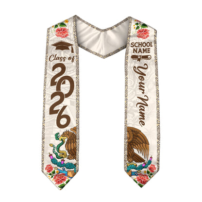 Mexican Graduation Stole Aztec Eagle Cactus Floral Custom Mexico Sash 2026