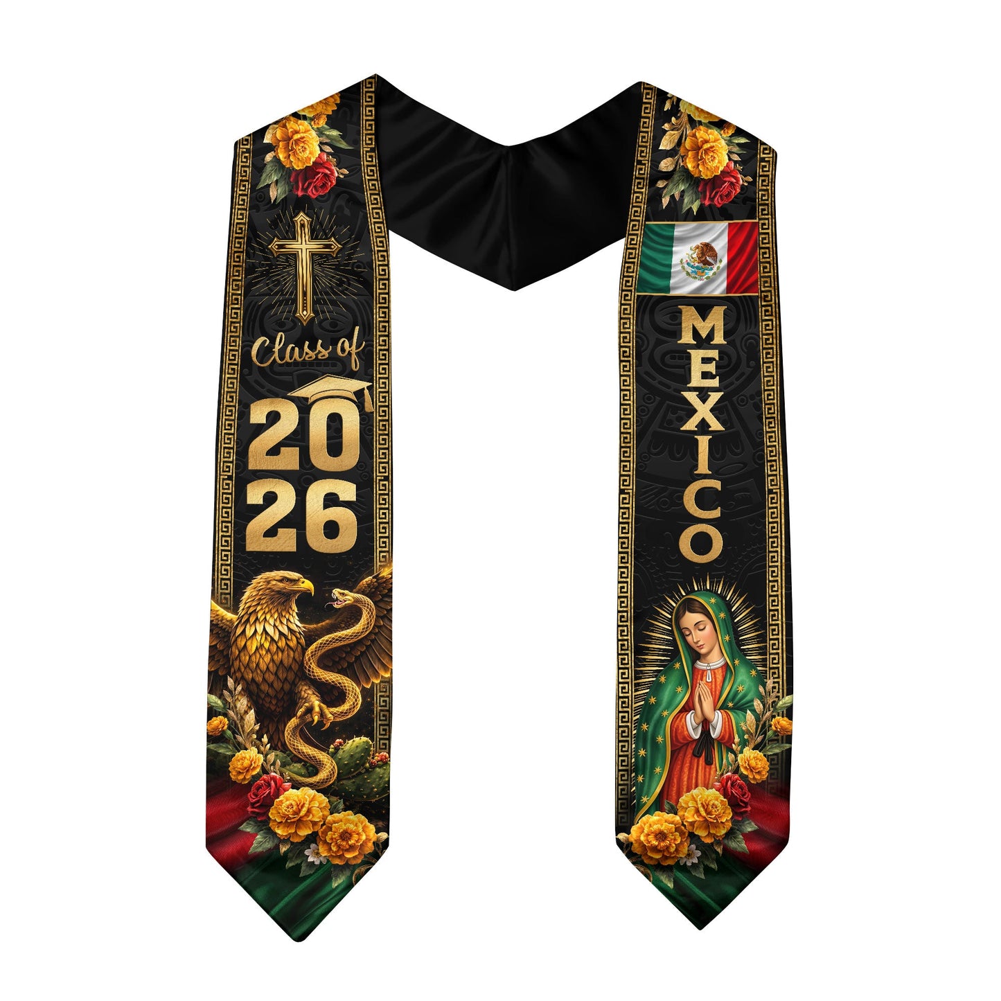 Mexican Graduation Stole Class of 2026 Mexican American Flag Sash Stoles for Graduation