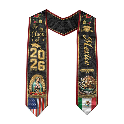 Graduation Stole Class of 2026 Mexico USA Guadalupe Dual Heritage Hispanic Sash
