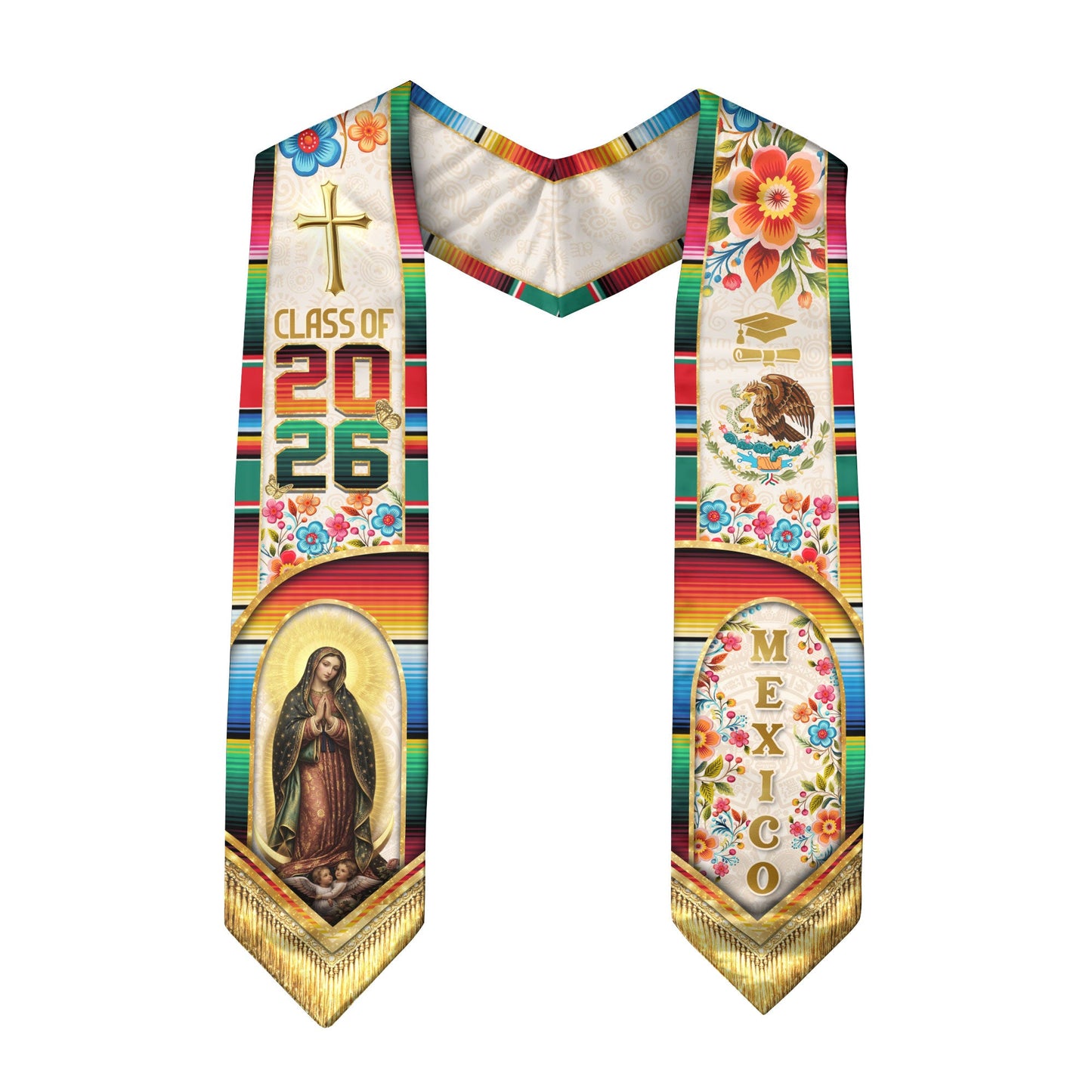 Mexico Graduation Stole Class of 2026 – Virgen De Guadalupe Mexican Sash Gift
