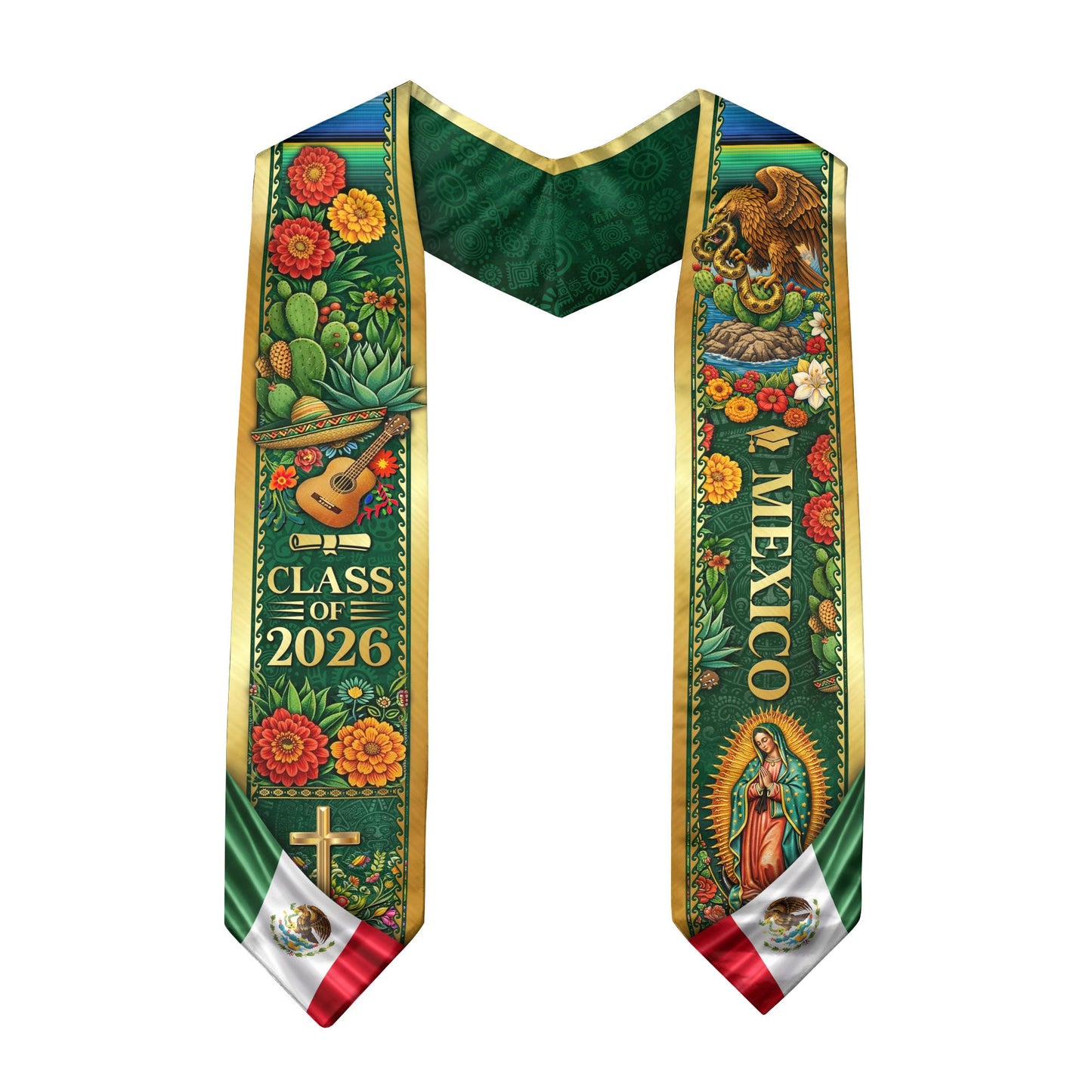 Mexico Graduation Stole Class of 2026 – Mexican Heritage Virgen Guadalupe Sash