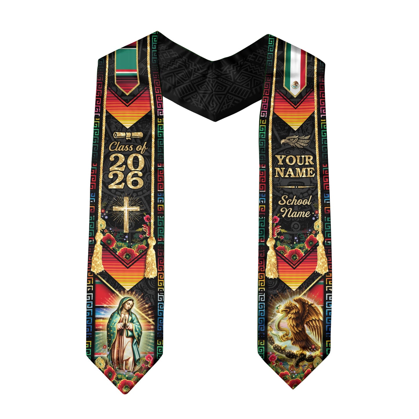 Custom Mexico Graduation Stole 2026 Virgin of Guadalupe Eagle Mexican Heritage Sash Gift