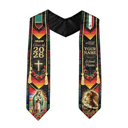 Custom Mexico Graduation Stole 2026 Virgin of Guadalupe Eagle Mexican Heritage Sash Gift