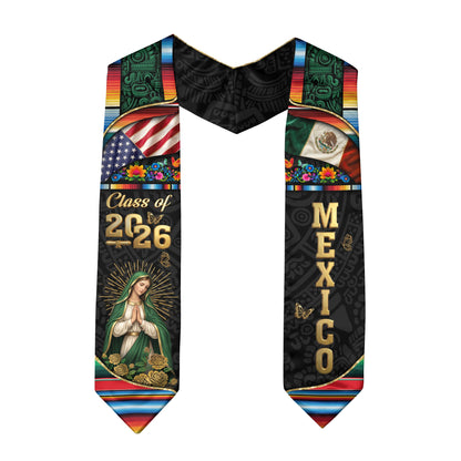 Mexican Graduation Stole 2026, Graduation Sash Mexico, Virgen de Guadalupe Mexican Stole, Mexico Graduation Sash