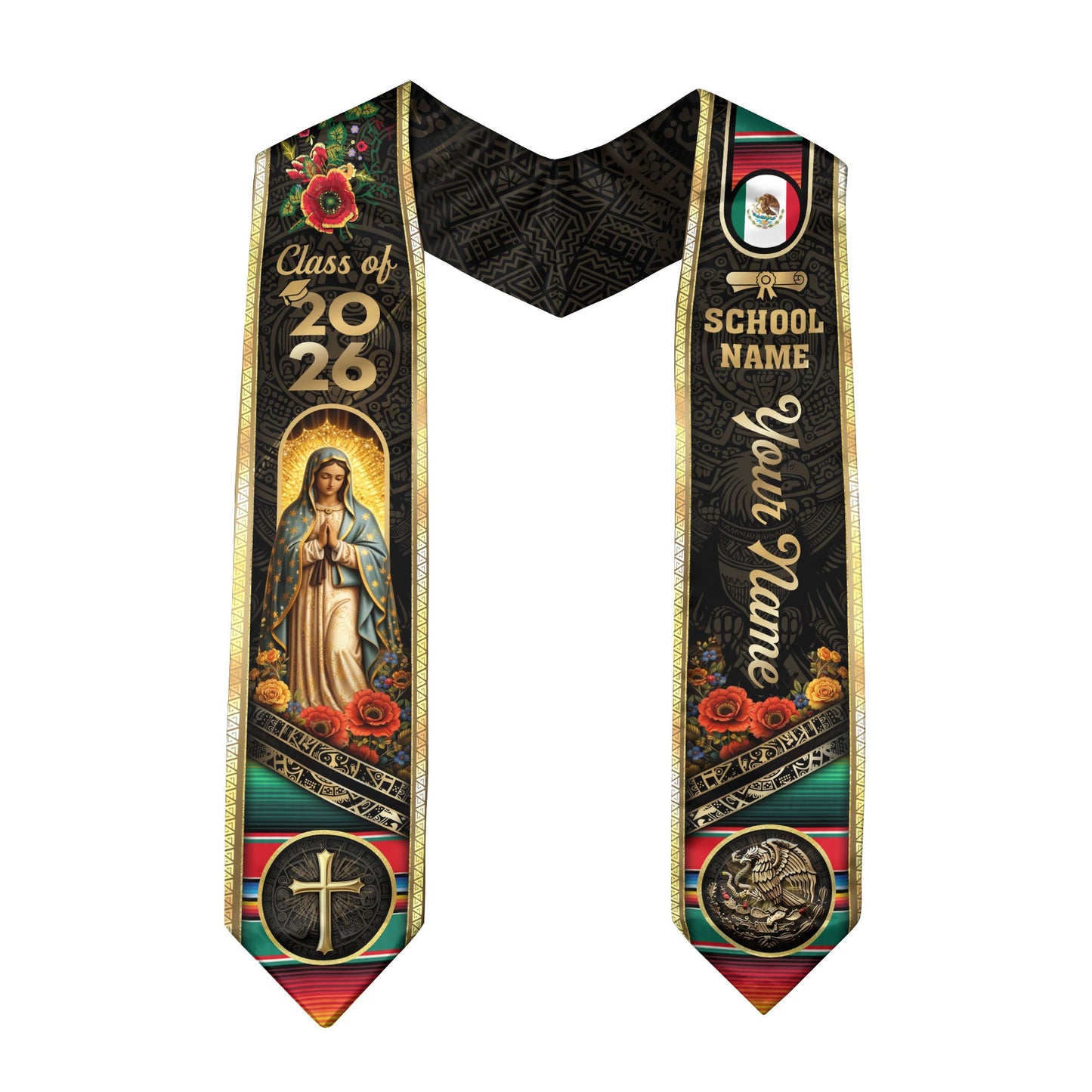Mexico Class of 2026 Graduation Stole Custom Name Guadalupe Cross Sash