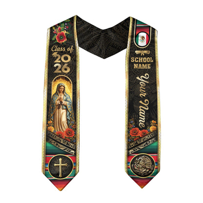 Mexico Class of 2026 Graduation Stole Custom Name Guadalupe Cross Sash