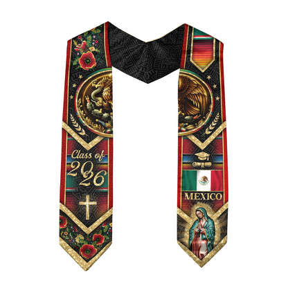 Mexico Graduation Stole 2026 - Our Lady of Guadalupe & Aztec Eagle Heritage Sash
