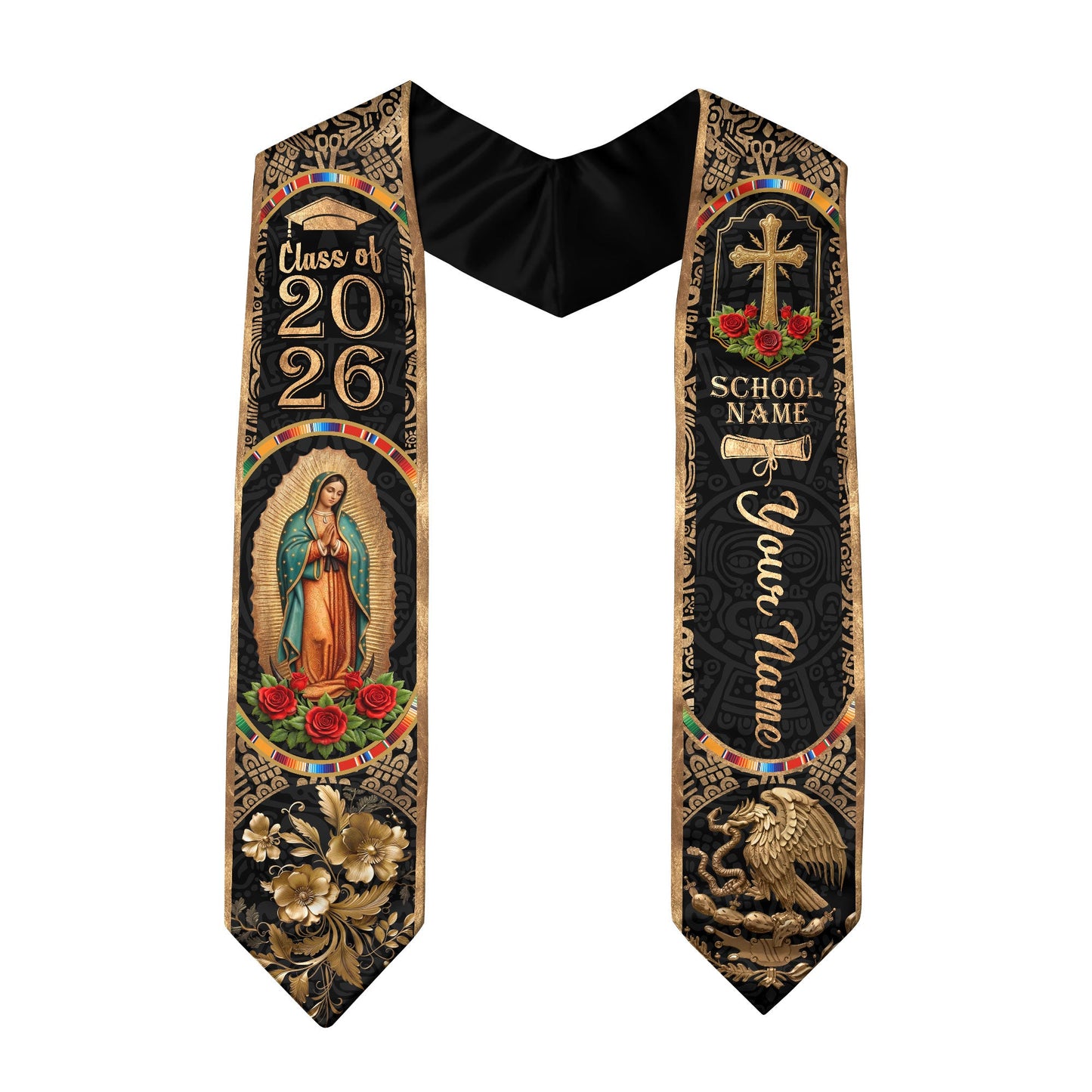 Custom Mexican Graduation Stole 2026 - Our Lady of Guadalupe & Eagle Heritage Sash