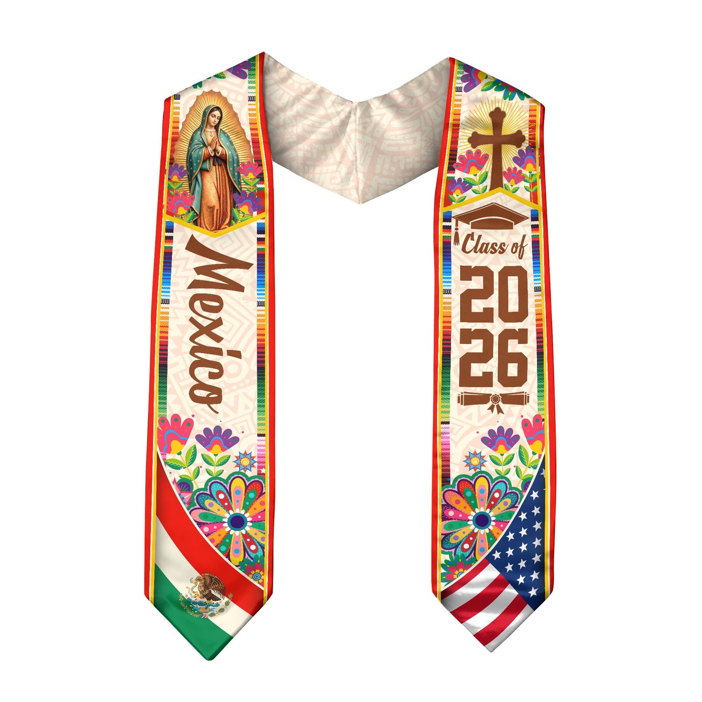 Mexico USA Flag Graduation Stole 2026 - Mexican American Heritage Graduation Sash