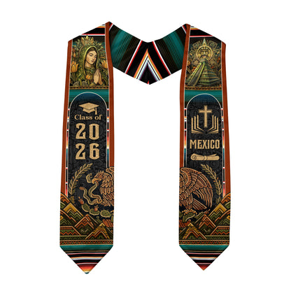 Mexican Heritage Graduation Stole 2026 - Serape & Aztec Pyramid Graduation Sash