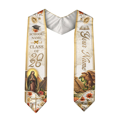 Virgin Mary Graduation Stole 2026 - Personalized Mexican Heritage Guadalupe Gold Sash