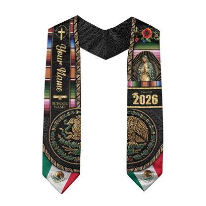 Mexican Flag Graduation Stole 2026 - Personalized Name School Eagle Serape Sash