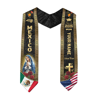 Custom Mexico Graduation Stole 2026 Virgin Mary Eagle Flag Mexican Sash
