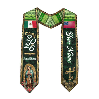 Mexico Graduation Stole 2026 Emerald Green Virgin Mary Personalized Mexican Sash