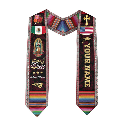 Mexico USA Flag Graduation Stole 2026 Custom Burgundy Guadalupe Mexican Sash