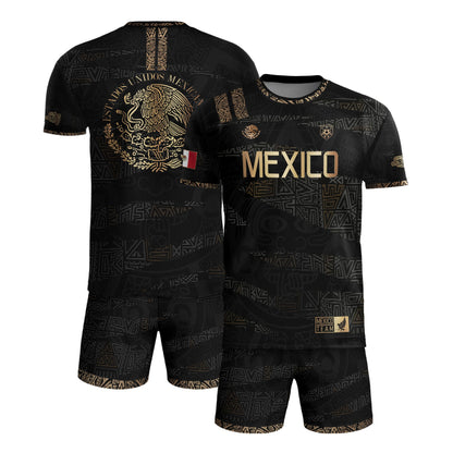 Mexico Black Gold Aztec Heritage Soccer Jersey with Eagle Crest Design Bundle