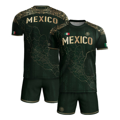 Mexico Soccer Jersey Green Heritage Map Golden Aztec Details