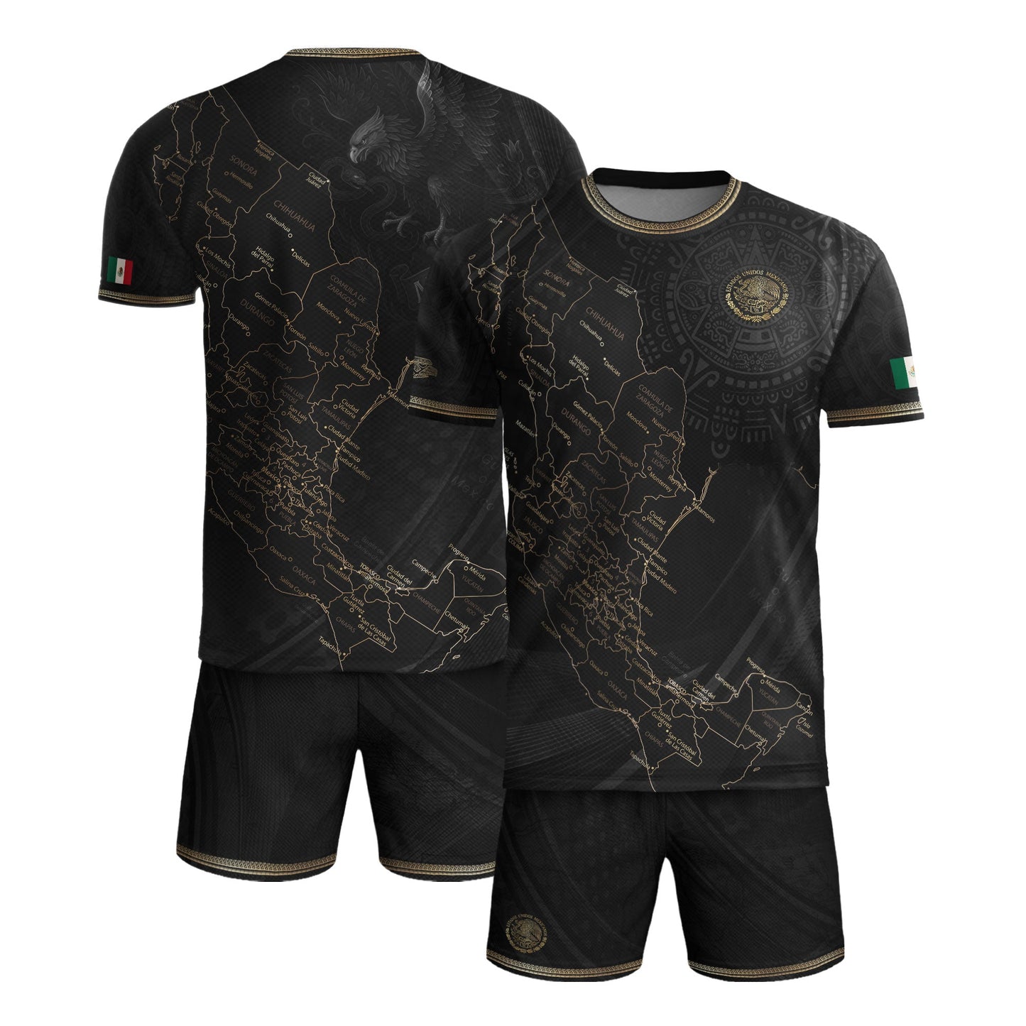 Mexico Soccer Jersey Black Aztec Sunstone Heritage Map Design Bundle