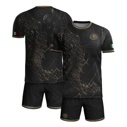 Mexico Soccer Jersey Black Aztec Sunstone Heritage Map Design Bundle