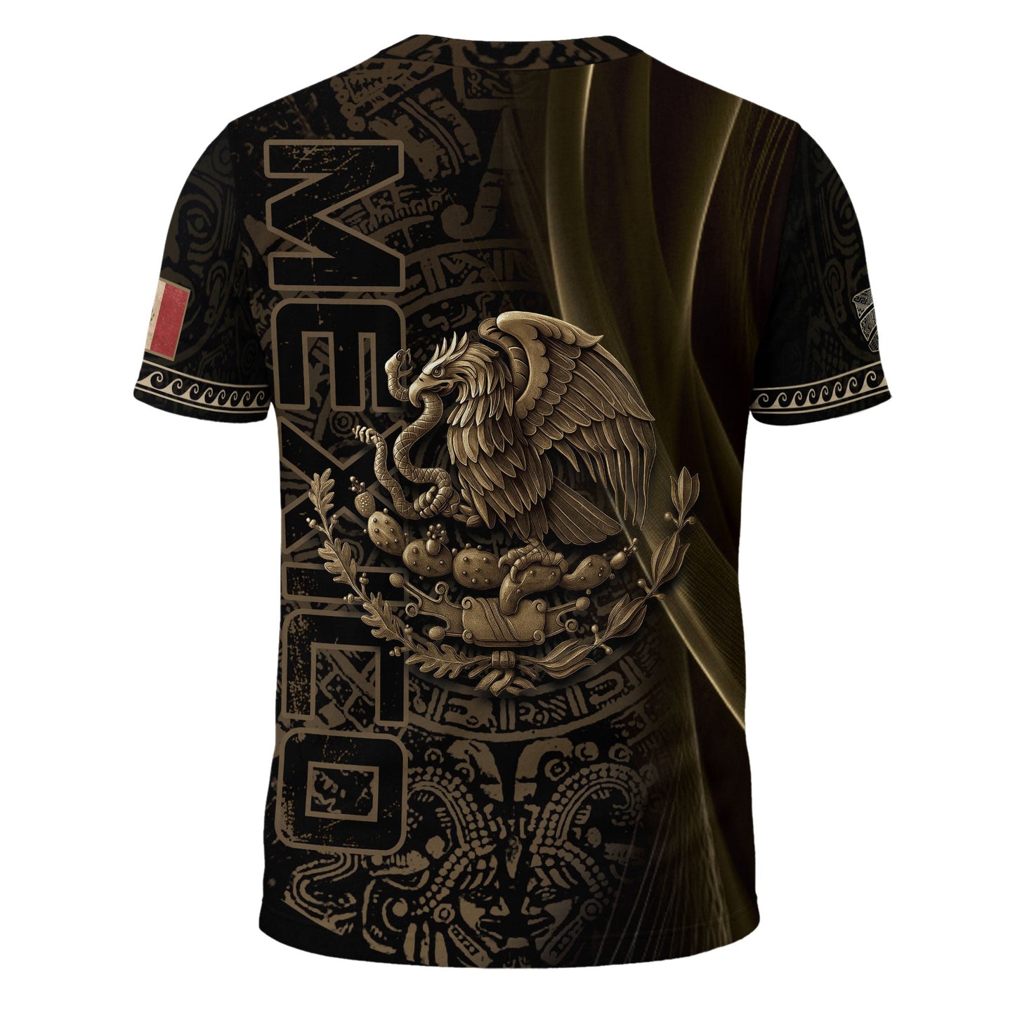 Mexico USA Flag Golden Eagle Aztec Pattern Heritage Unity Pride Power Shirt